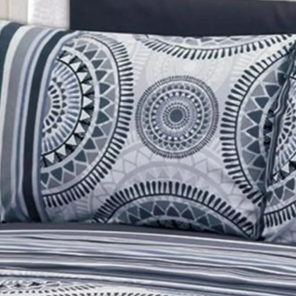 Royal Bamboo King Duvet Cover Set 6 pc Black and White Southwest print